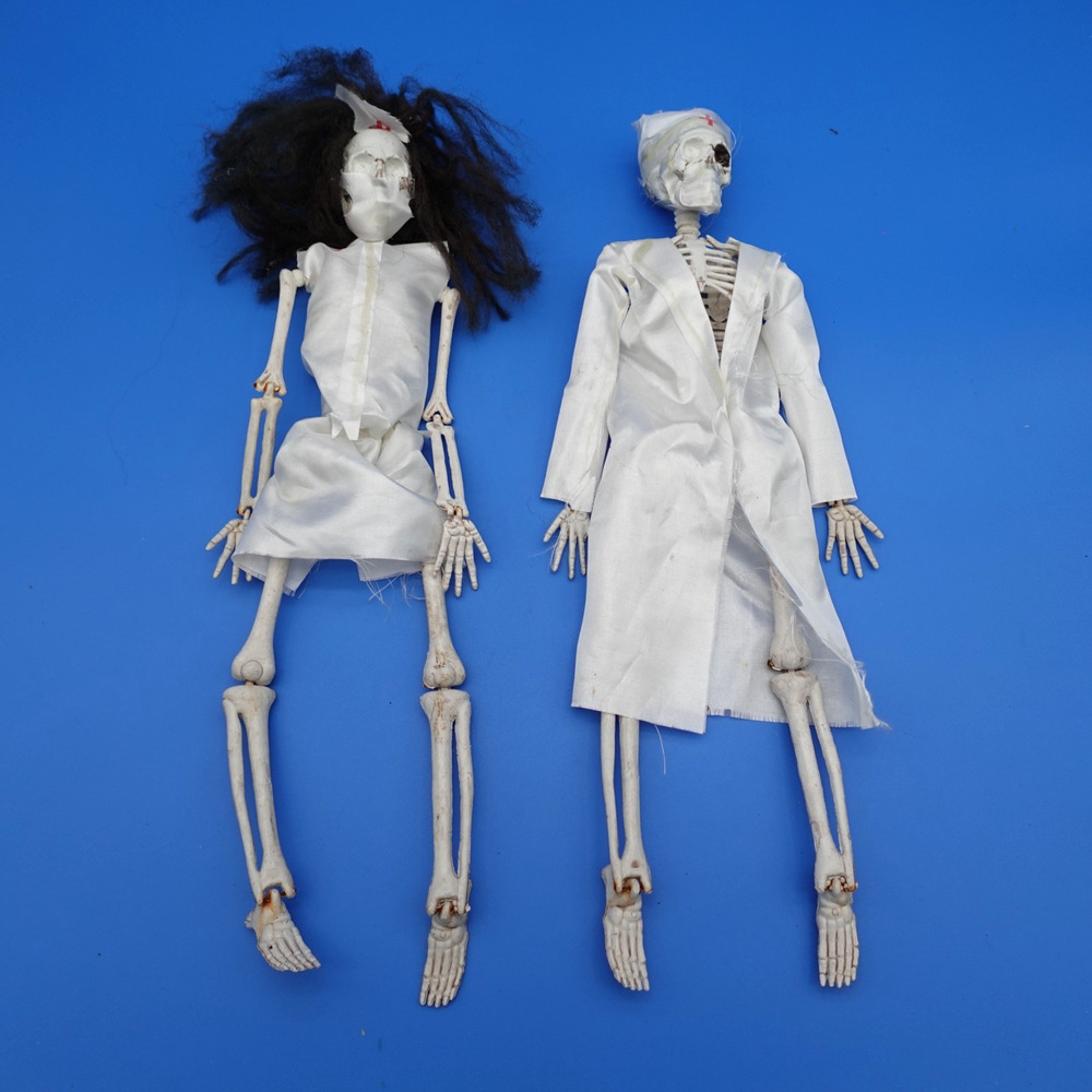 Halloween Hanging Skeleton Doctor Nurse Decorations Lot of 2 Medical Horror 16"